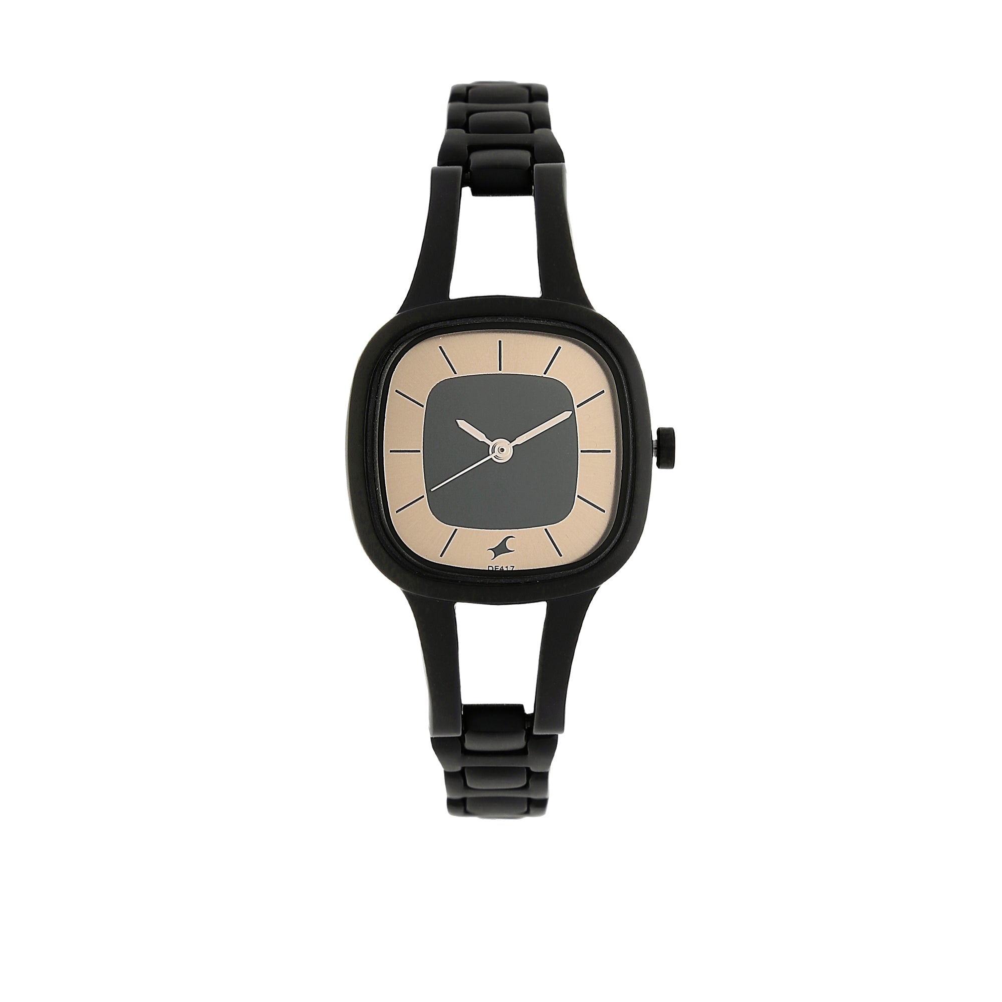 Fastrack Dual Color Square Dial Black Metal Strap Analog Watch for Women