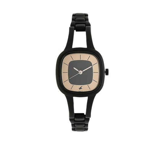 Fastrack Dual Color Square Dial Black Metal Strap Analog Watch for Women