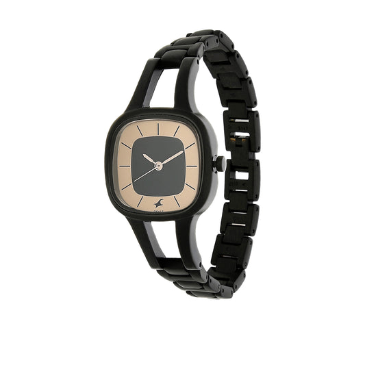 Fastrack Dual Color Square Dial Black Metal Strap Analog Watch for Women