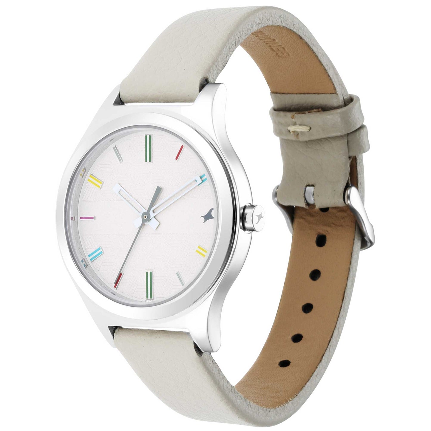 Fastrack Stunners Quartz Analog White Dial Leather Strap Watch for Girls