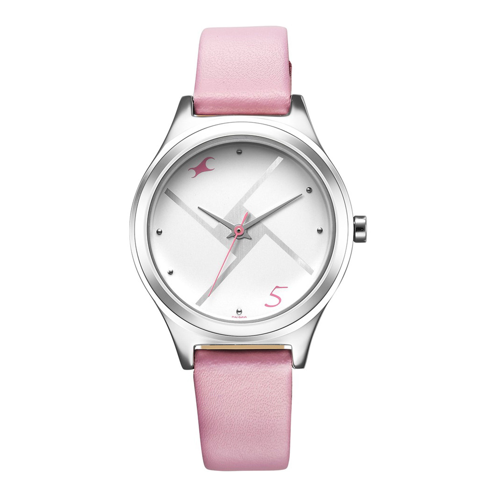 Fastrack Silver Dial Pink Leather Strap Analog Watch for Women
