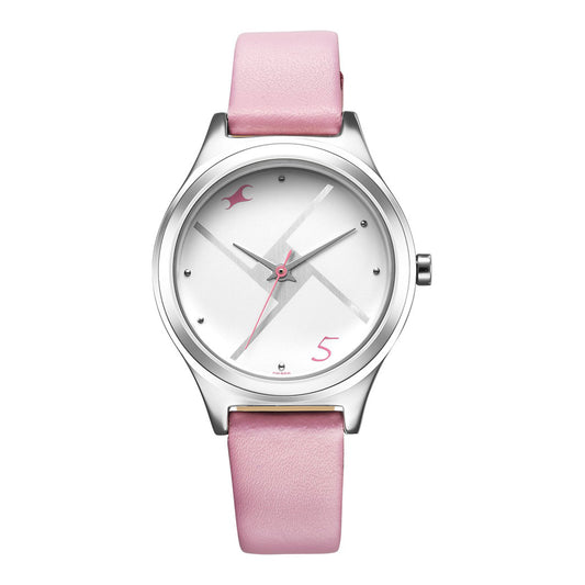 Fastrack Silver Dial Pink Leather Strap Analog Watch for Women