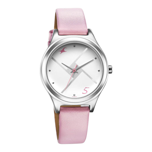 Fastrack Silver Dial Pink Leather Strap Analog Watch for Women
