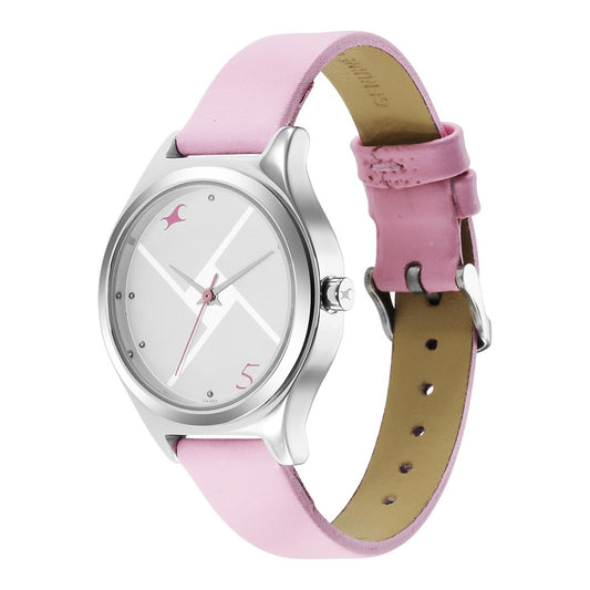 Fastrack Silver Dial Pink Leather Strap Analog Watch for Women
