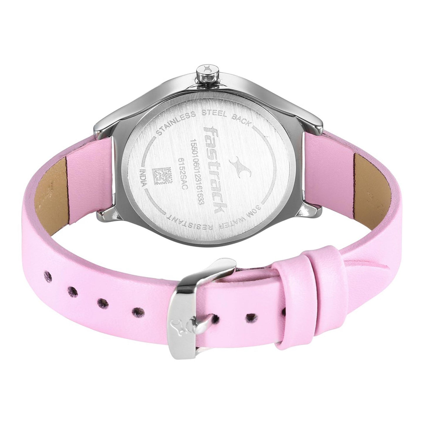 Fastrack Silver Dial Pink Leather Strap Analog Watch for Women