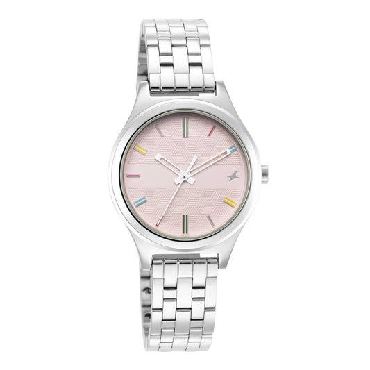 Stunners Pink Dial Silver Metal Strap Watch (6152SM04)