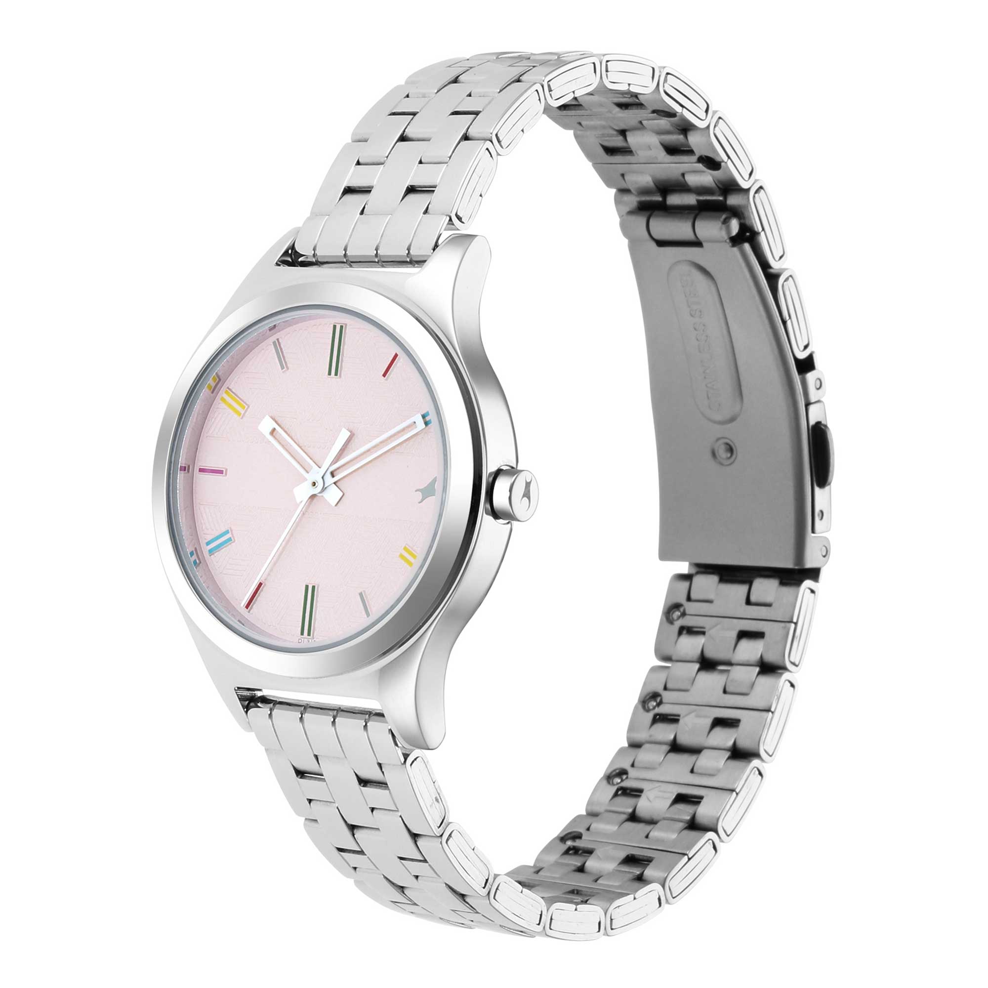 Stunners Pink Dial Silver Metal Strap Watch (6152SM04)