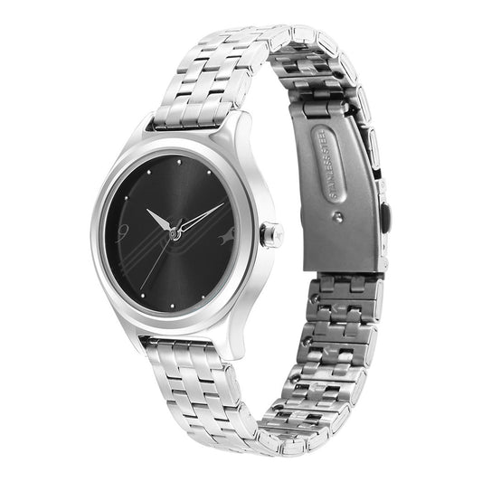 Fastrack Stunners Black Dial Metal Strap Watch for Girls