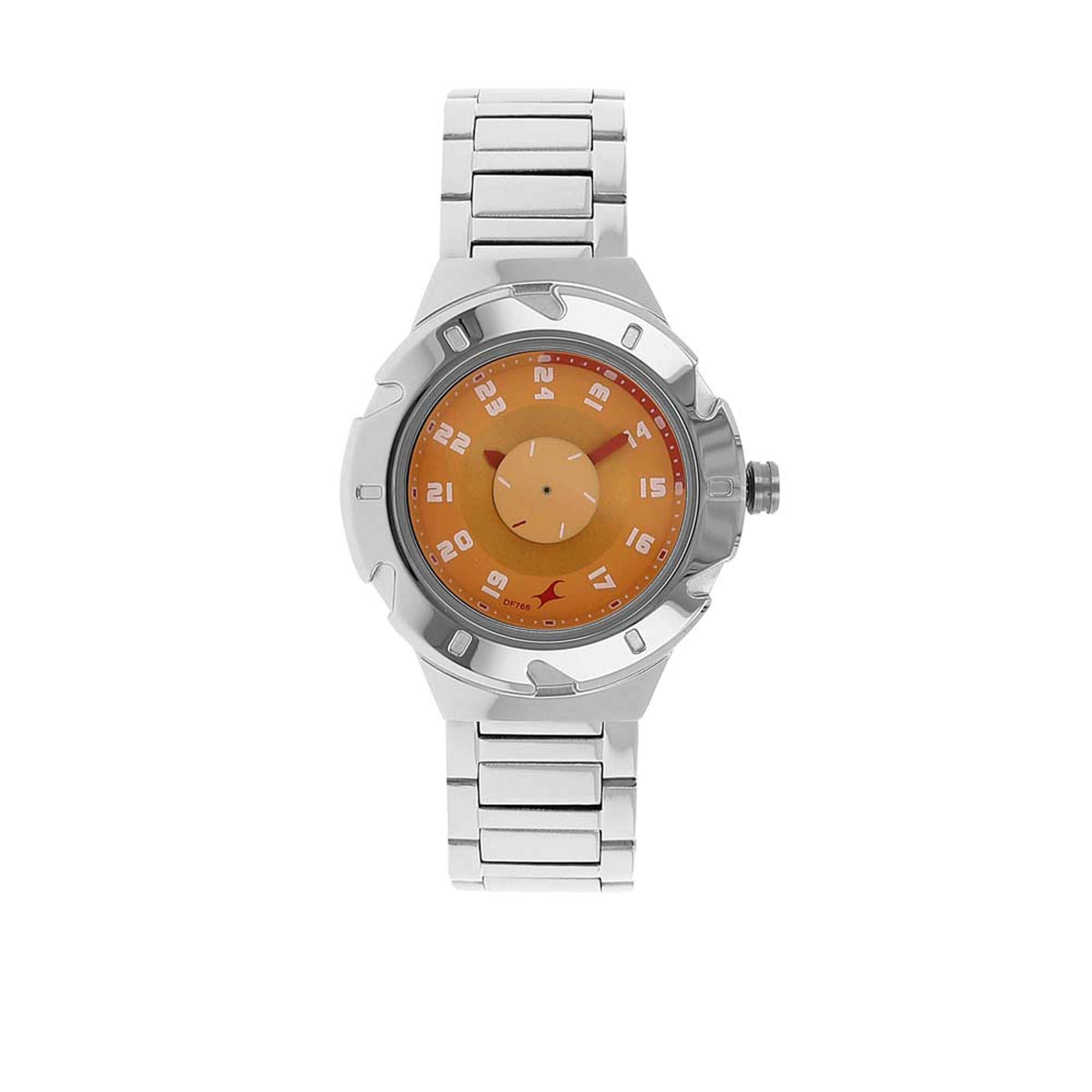 Fastrack Orange Dial Silver Metal Strap Analog Watch for Women