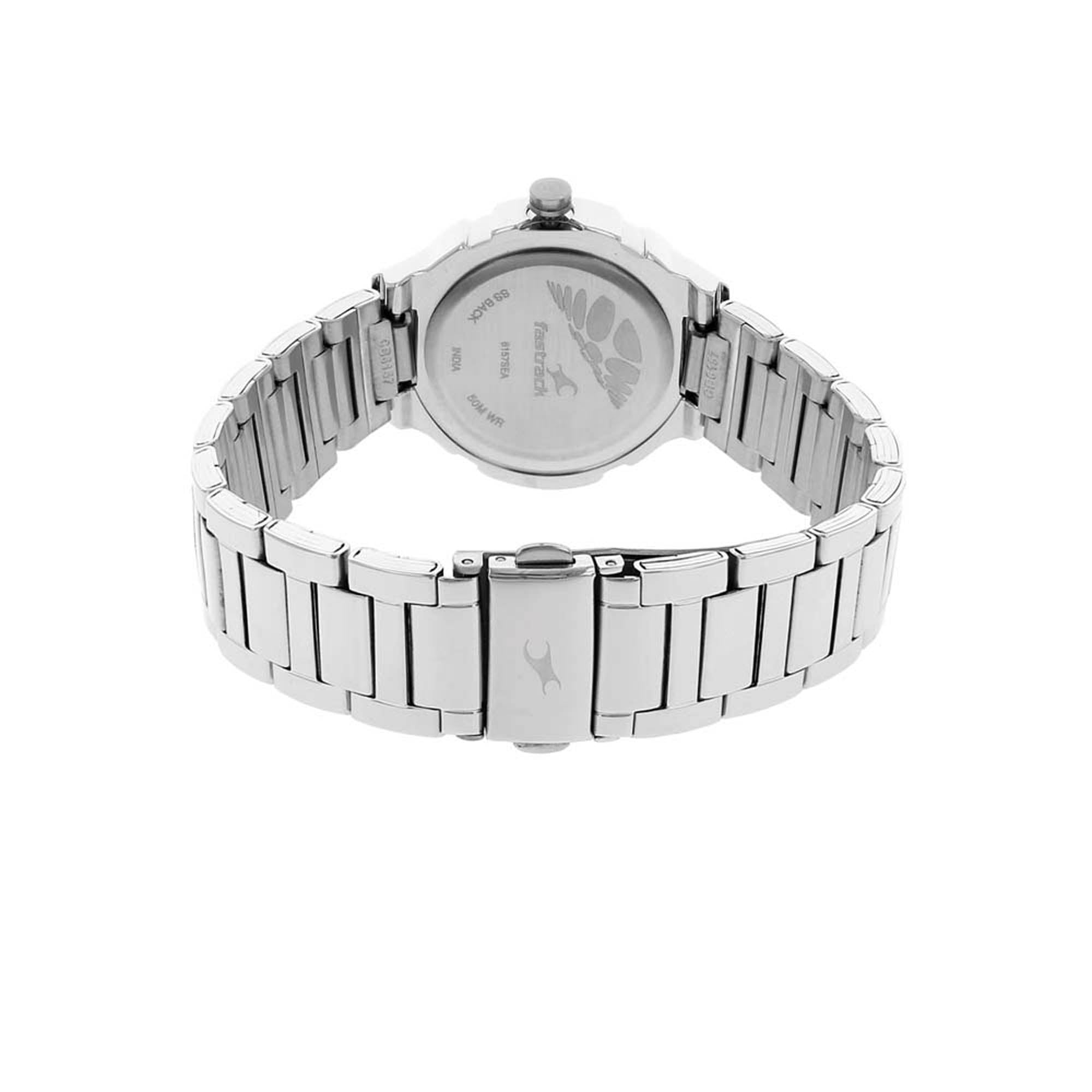 Fastrack Orange Dial Silver Metal Strap Analog Watch for Women