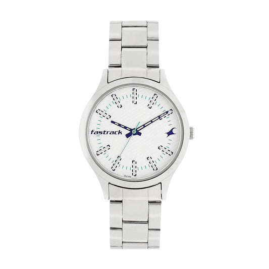 Fastrack Sport White Dial Silver Metal Strap Analog Watch for Women