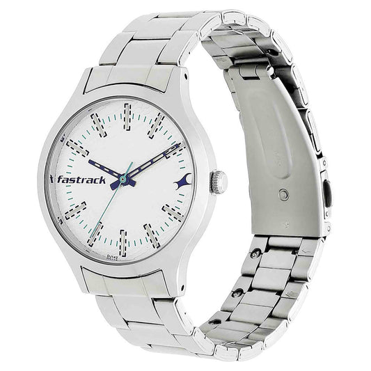 Fastrack Sport White Dial Silver Metal Strap Analog Watch for Women