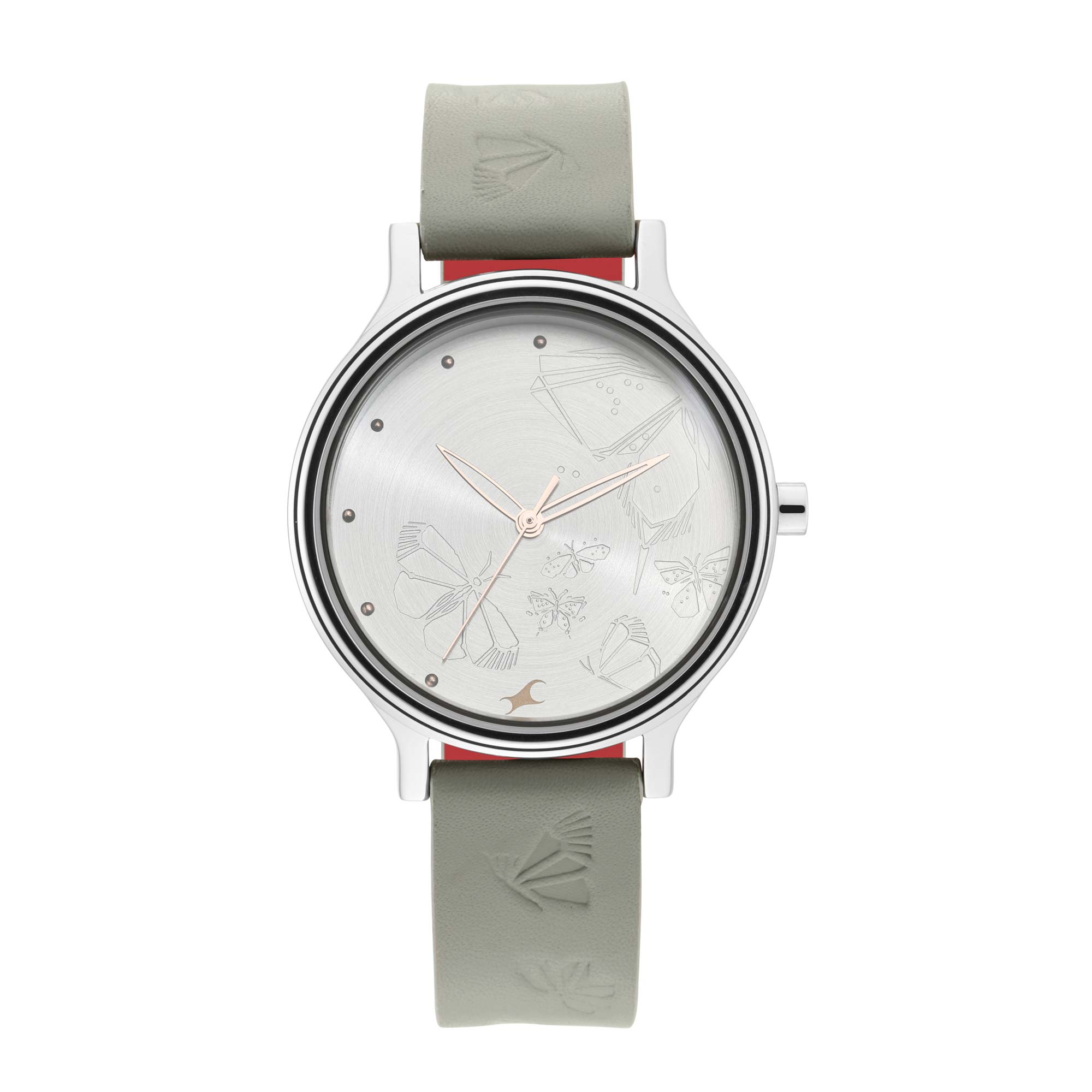 Fastrack Fashion Silver Dial Grey Leather Strap Analog Watch for Women
