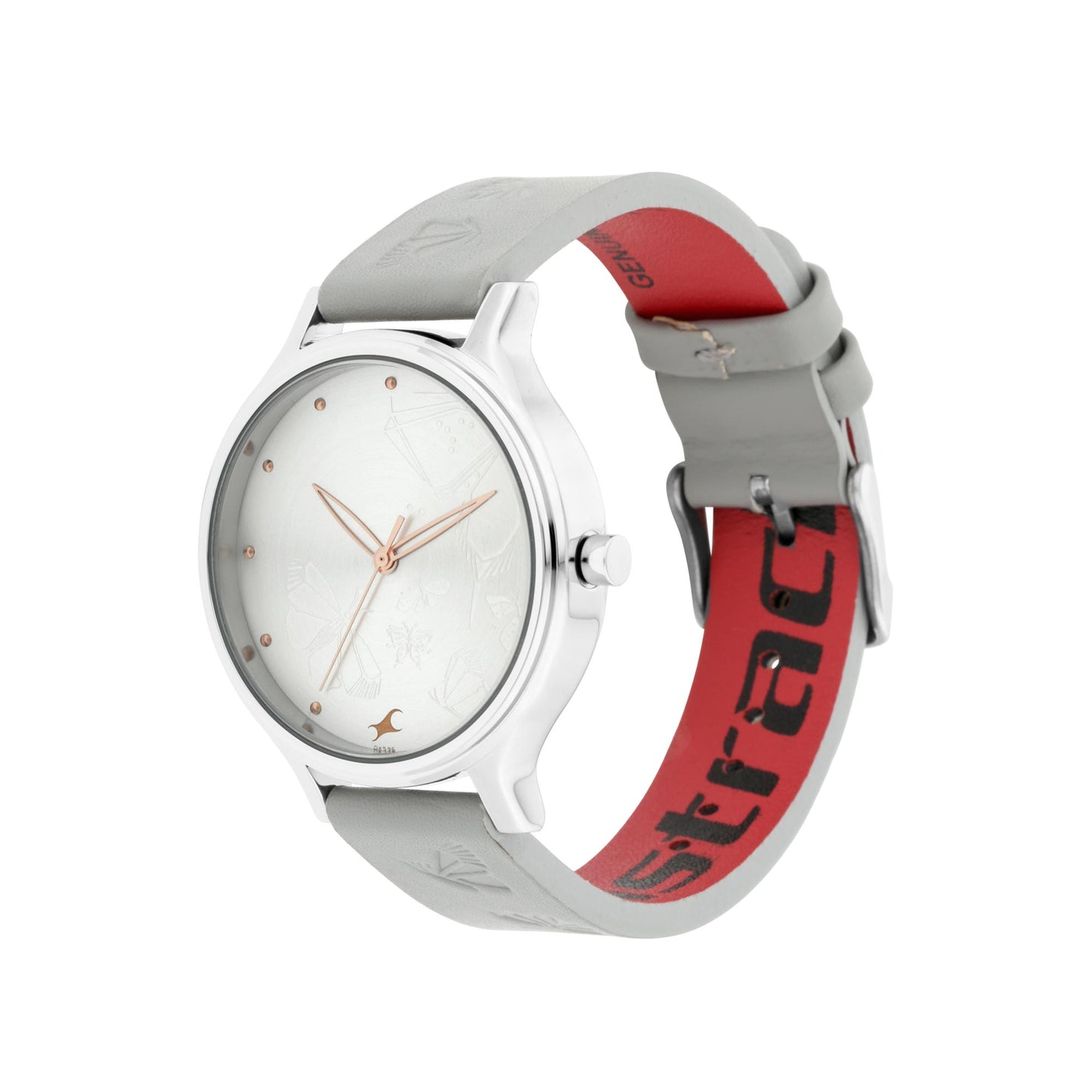 Fastrack Fashion Silver Dial Grey Leather Strap Analog Watch for Women