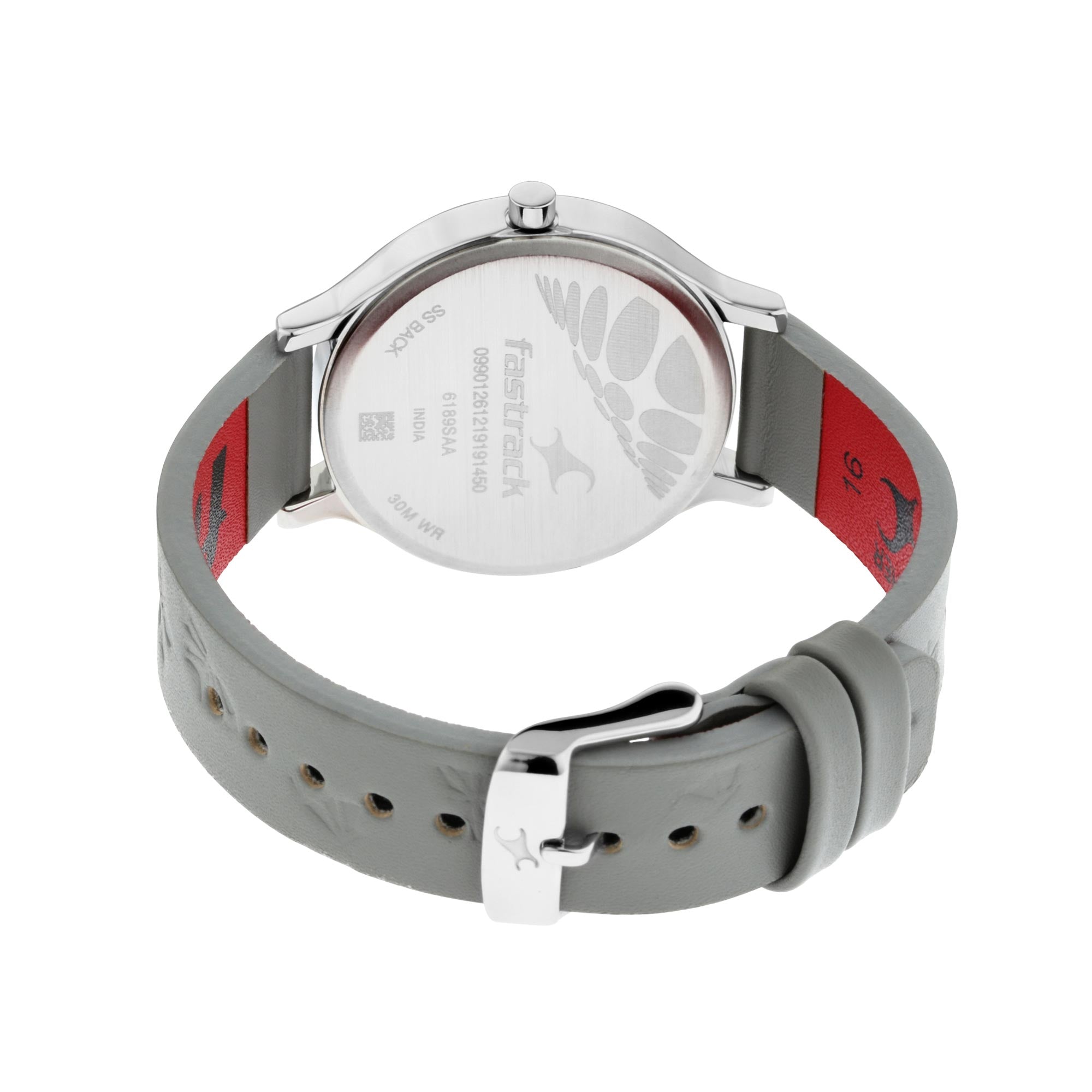 Fastrack Fashion Silver Dial Grey Leather Strap Analog Watch for Women