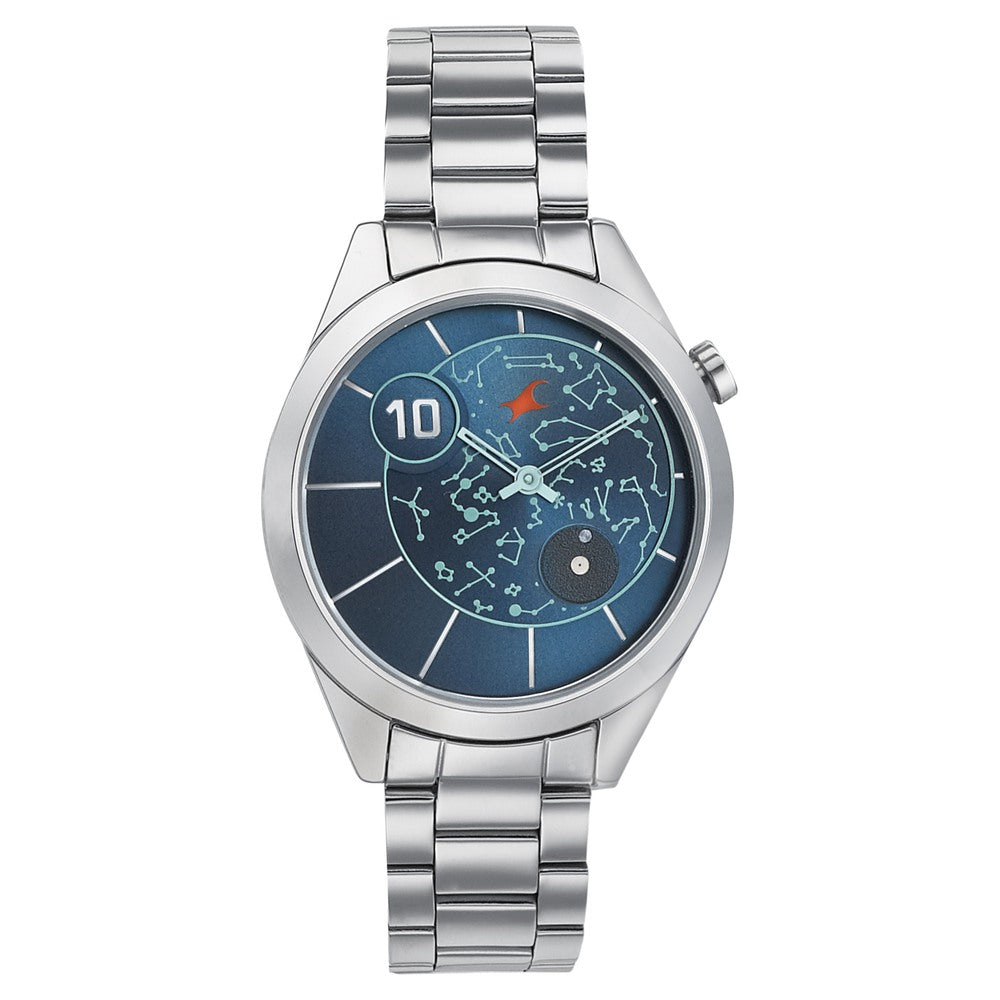 Fastrack Space Rover Quartz Analog Blue Dial Stainless Steel Strap Watch for Girls