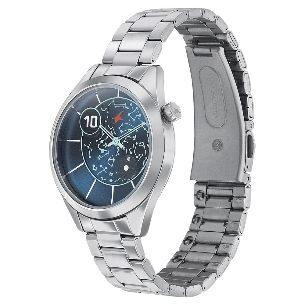 Fastrack Space Rover Quartz Analog Blue Dial Stainless Steel Strap Watch for Girls