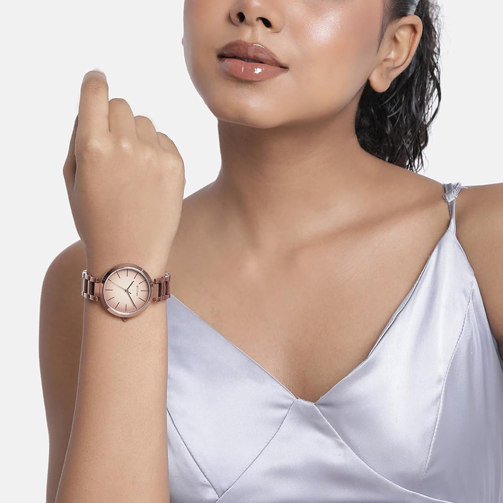Titan Purple Brown Dial Stainless Steel Analog Watch for Women