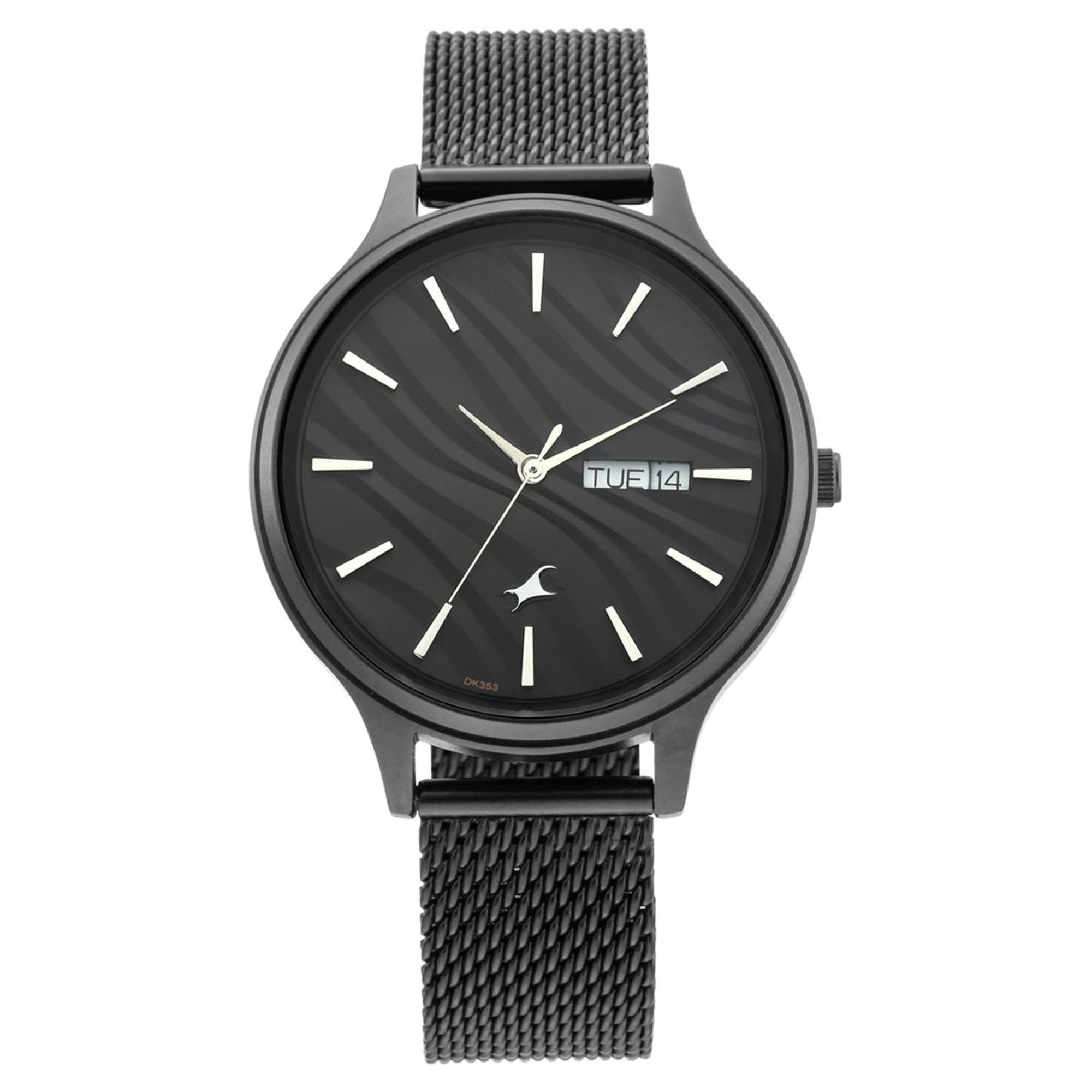 Fastrack  - Ruffles Black Dial Metal Mesh Strap Watch (6207NM01)