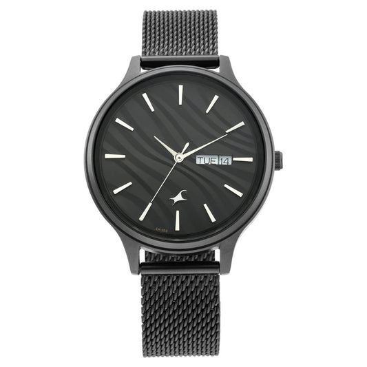 Fastrack  - Ruffles Black Dial Metal Mesh Strap Watch (6207NM01)