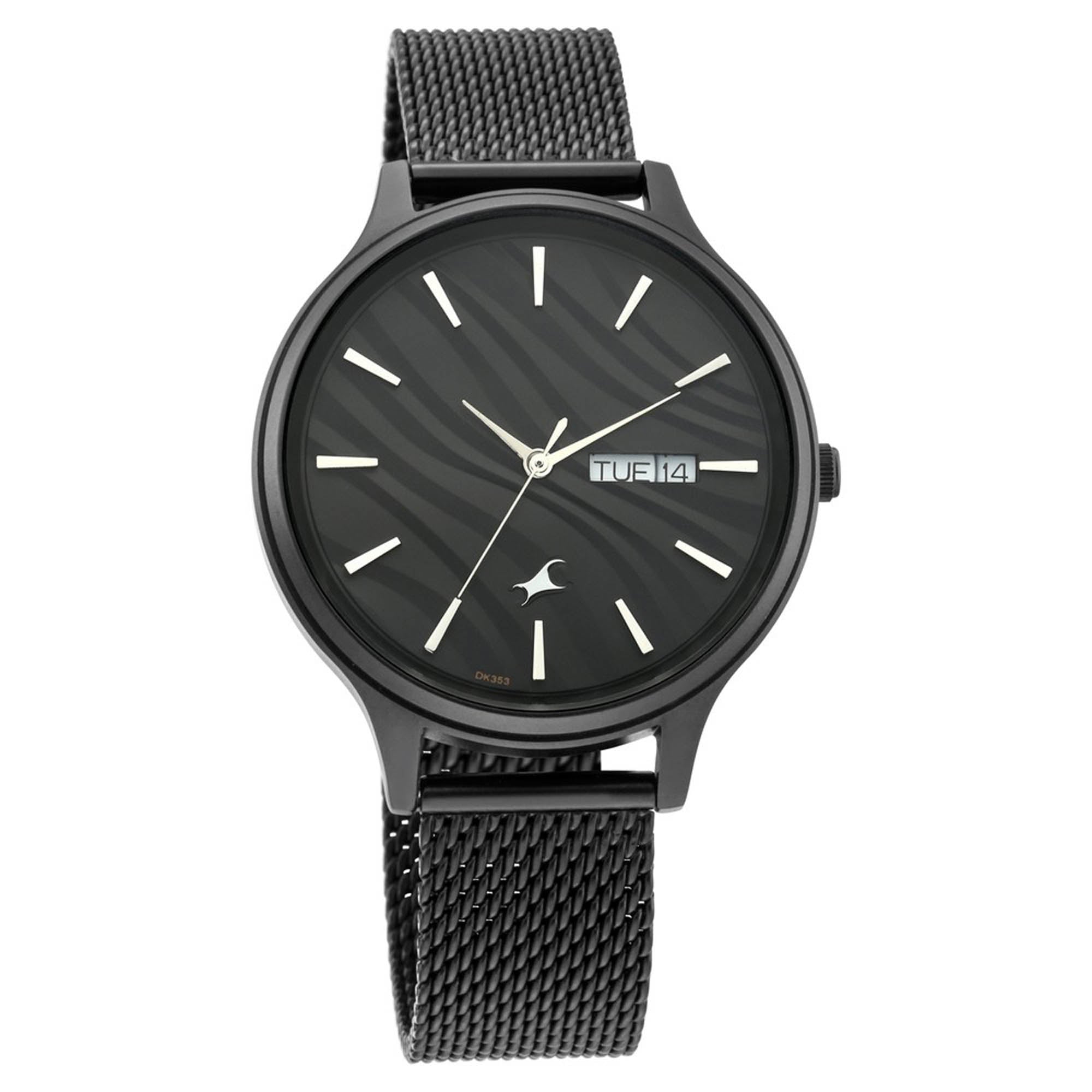 Fastrack  - Ruffles Black Dial Metal Mesh Strap Watch (6207NM01)