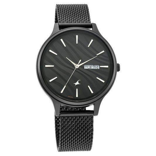 Fastrack  - Ruffles Black Dial Metal Mesh Strap Watch (6207NM01)
