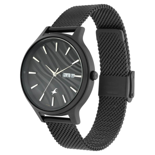 Fastrack  - Ruffles Black Dial Metal Mesh Strap Watch (6207NM01)