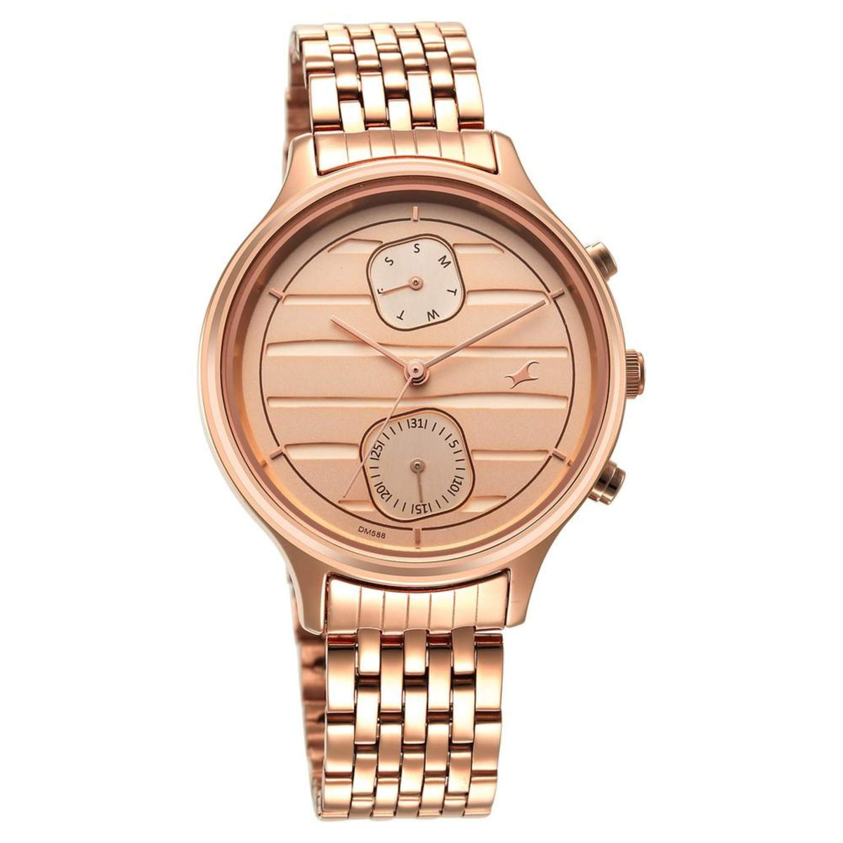 Fastrack Style Up Rose Gold Dial Stainless Steel Strap Watch for Girls