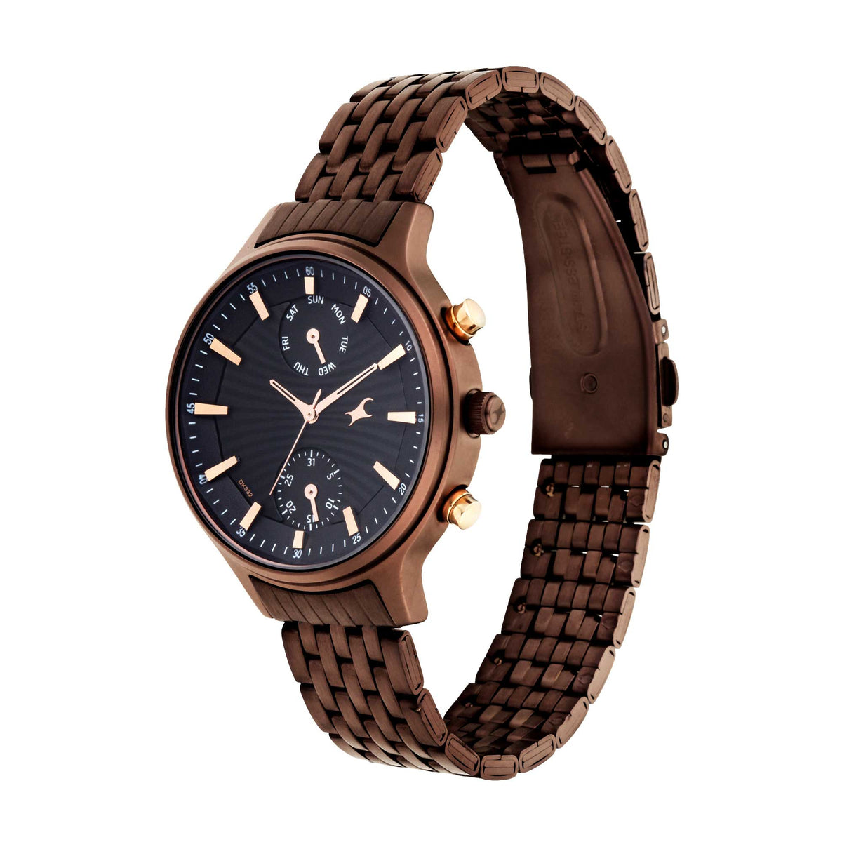 Fastrack Ruffles Quartz Multifunction Black Dial Stainless Steel Strap Watch for Girls