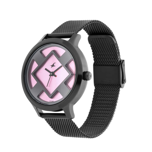 Eccentrics Watch -  Pink  dial and Mesh Metal Strap (6210NM02)