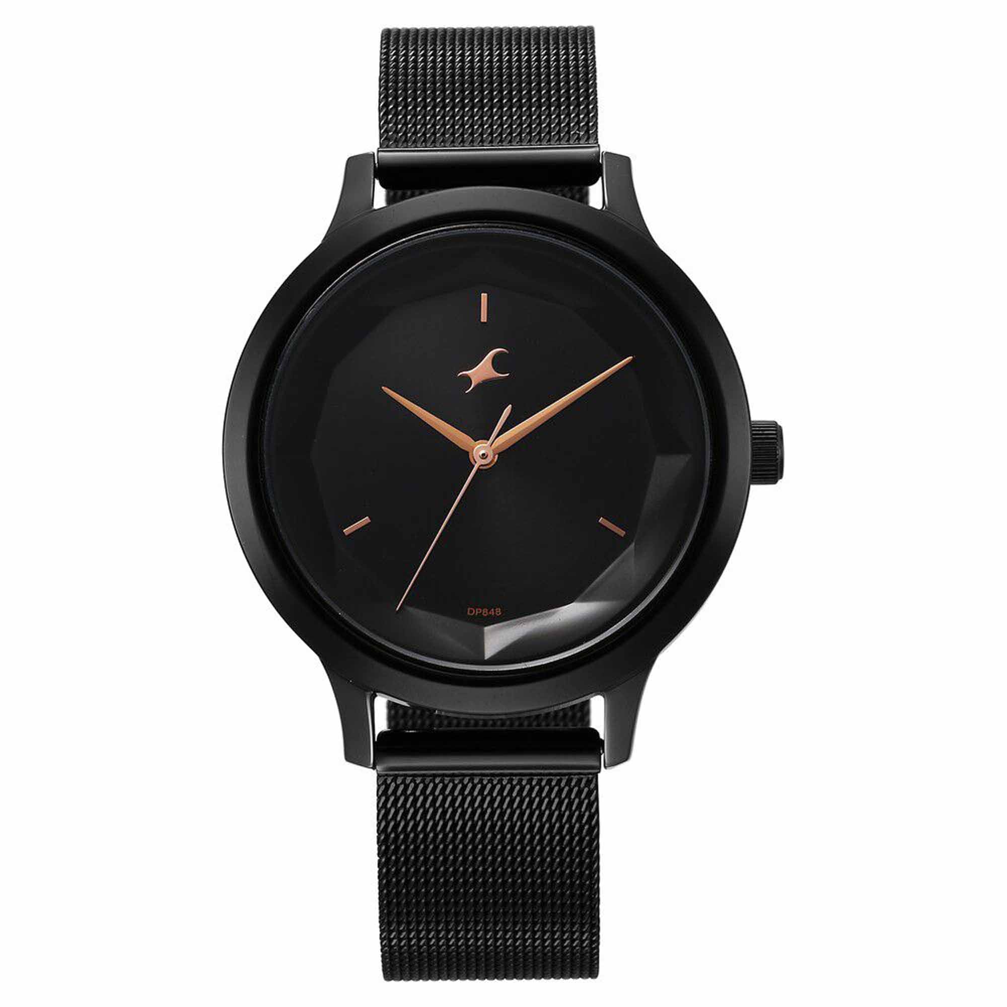 Fastrack Fleek Quartz Analog Black Dial Stainless Steel Strap Watch For Girls 6210NM04