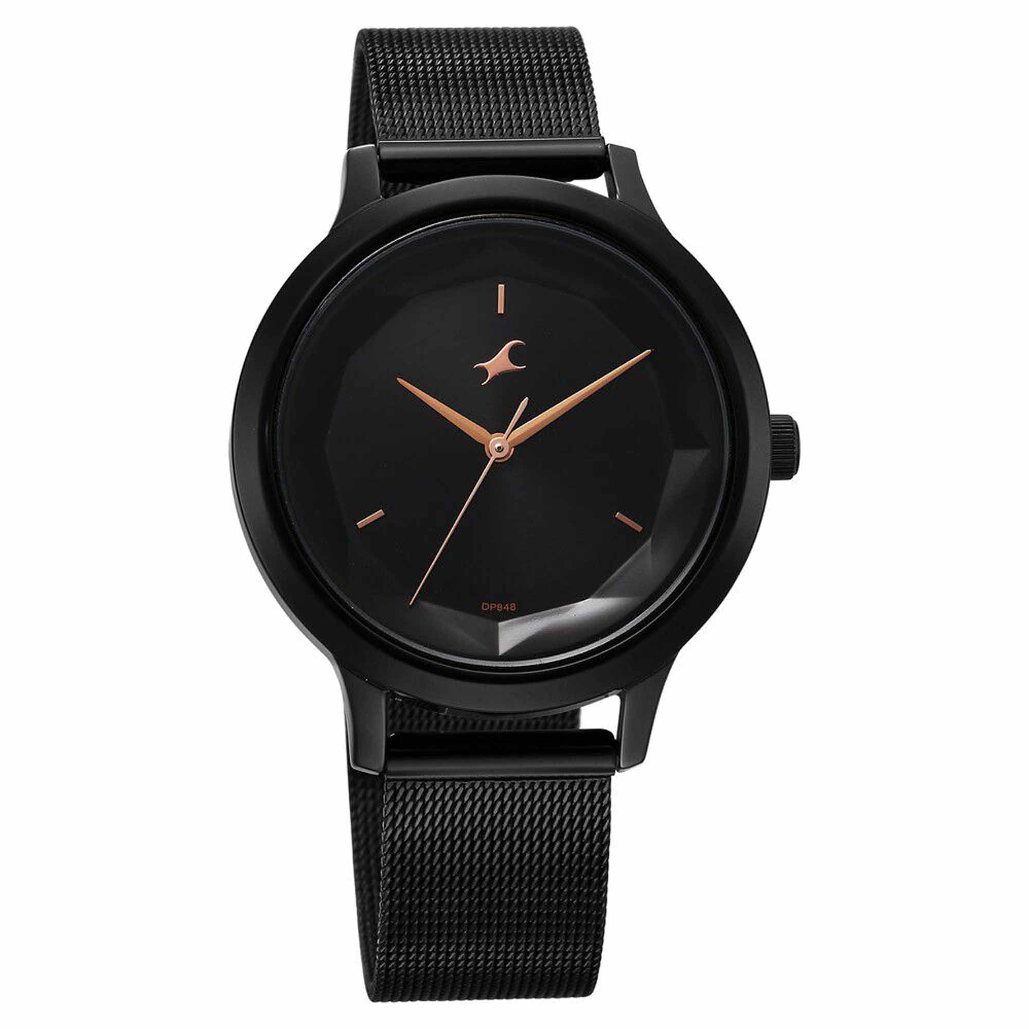 Fastrack Fleek Quartz Analog Black Dial Stainless Steel Strap Watch For Girls 6210NM04