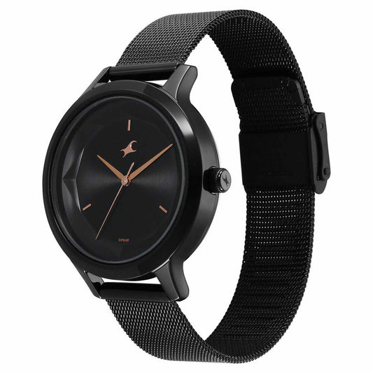 Fastrack Fleek Quartz Analog Black Dial Stainless Steel Strap Watch For Girls 6210NM04
