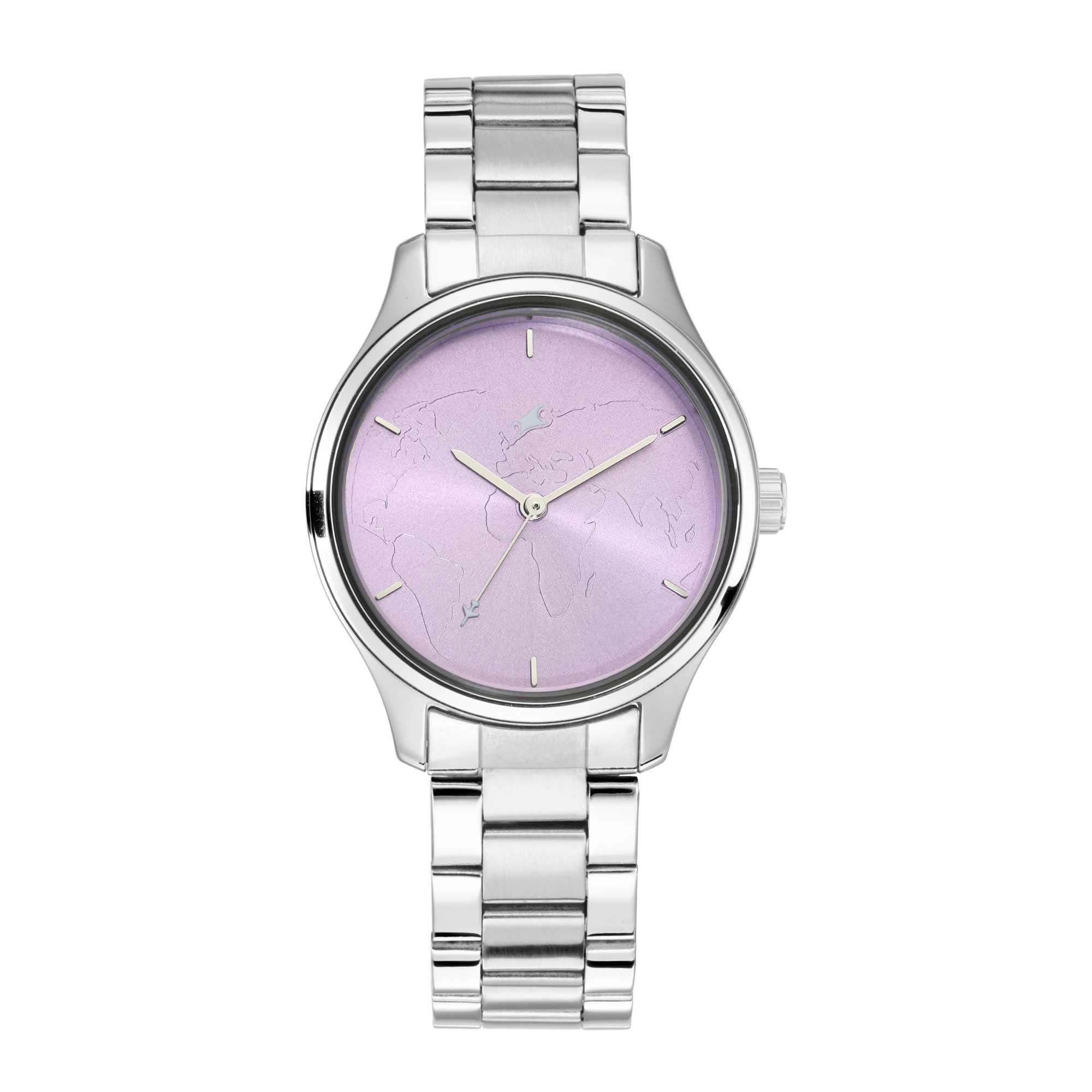 Fastrack Tripster Quartz Analog Purple Dial Stainless Steel Strap Watch for Girls