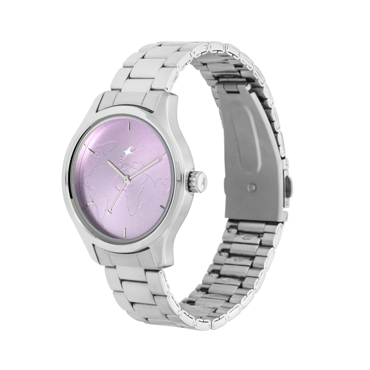 Fastrack Tripster Quartz Analog Purple Dial Stainless Steel Strap Watch for Girls