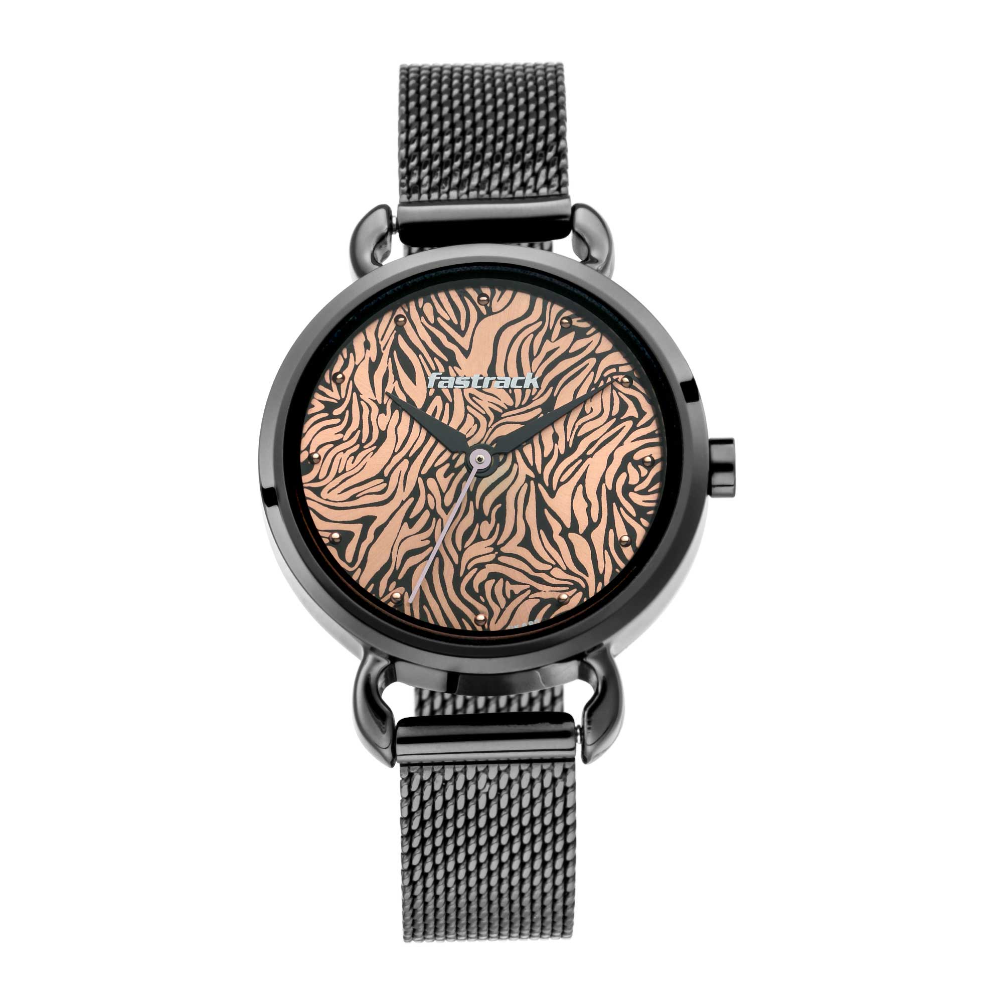 Fastrack Fastrack Animal Print Quartz Analog Rose Gold Dial Stainless Steel Strap Watch for Girls