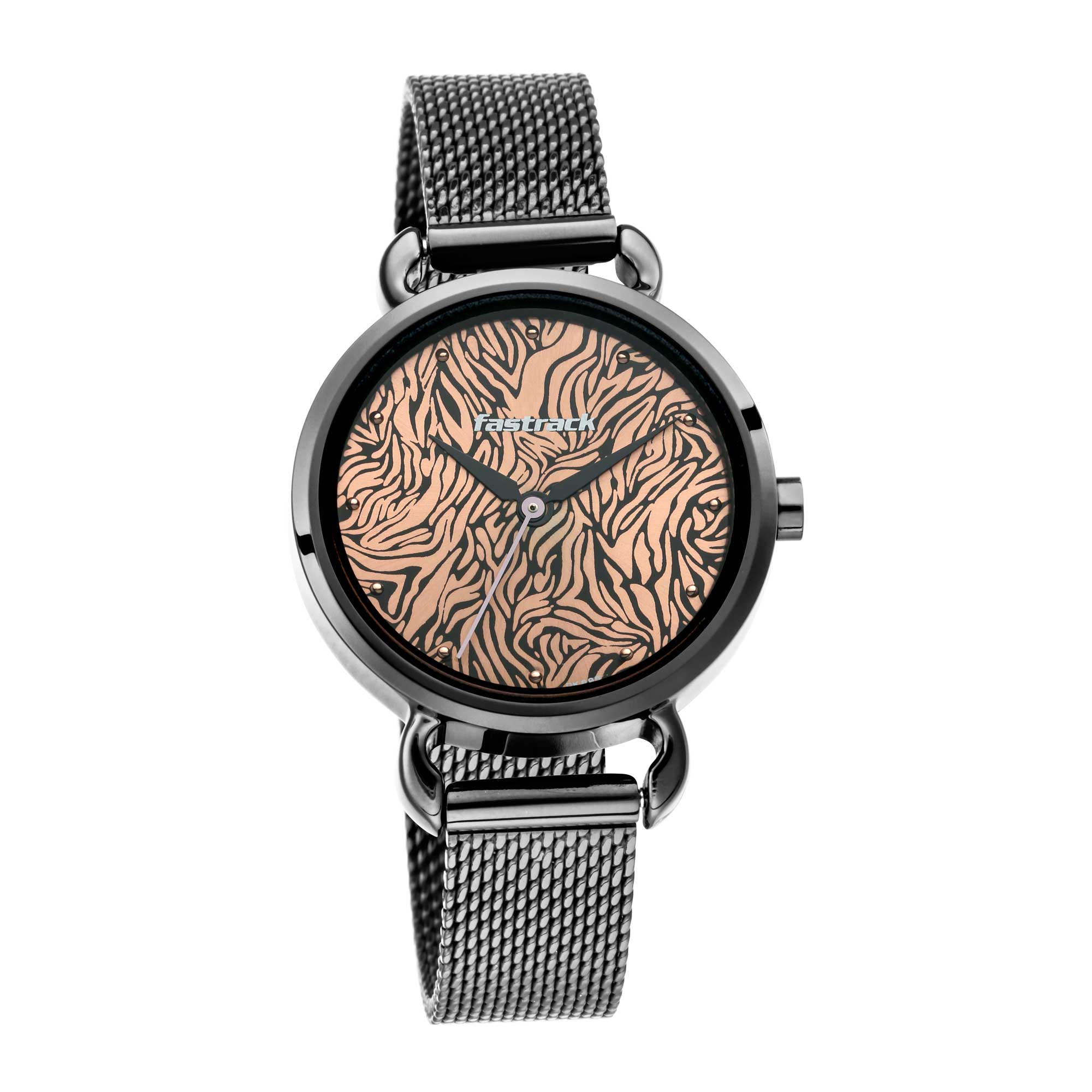 Fastrack Fastrack Animal Print Quartz Analog Rose Gold Dial Stainless Steel Strap Watch for Girls