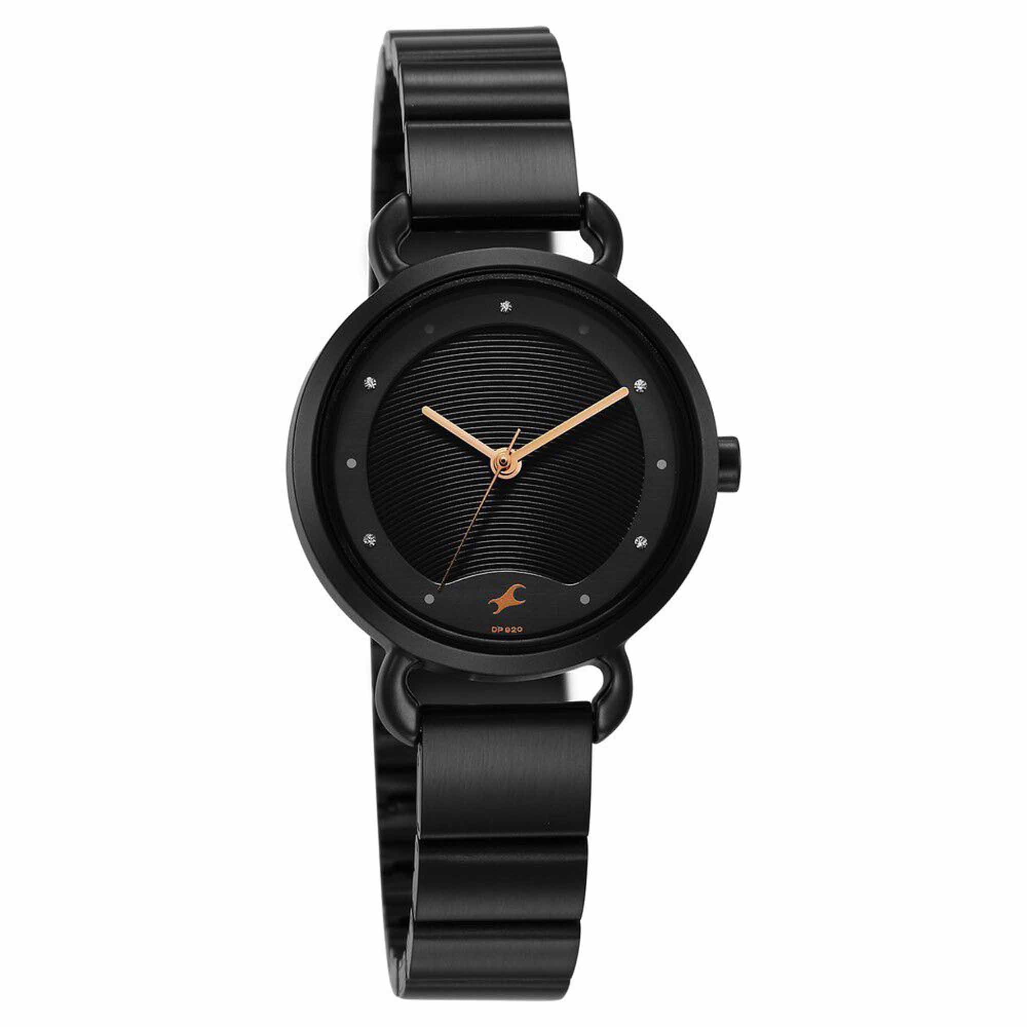 Fastrack Pulse Black Dial Stainless Steel Strap Analog Watch for Women