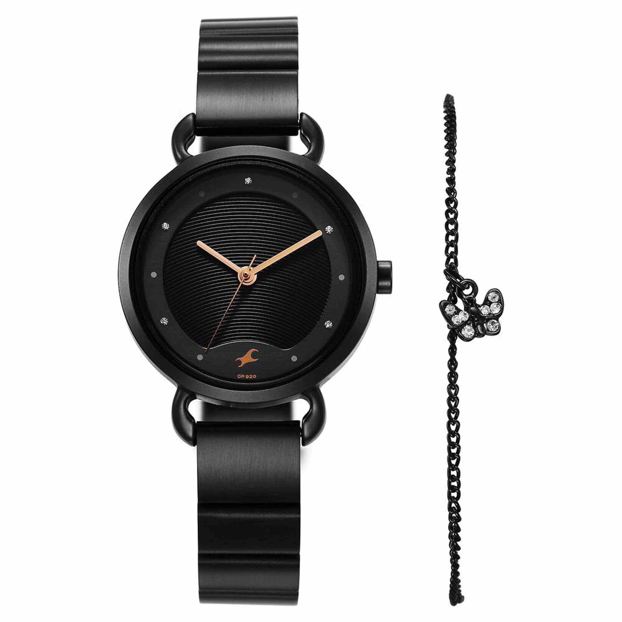 Fastrack Pulse Black Dial Stainless Steel Strap Analog Watch for Women