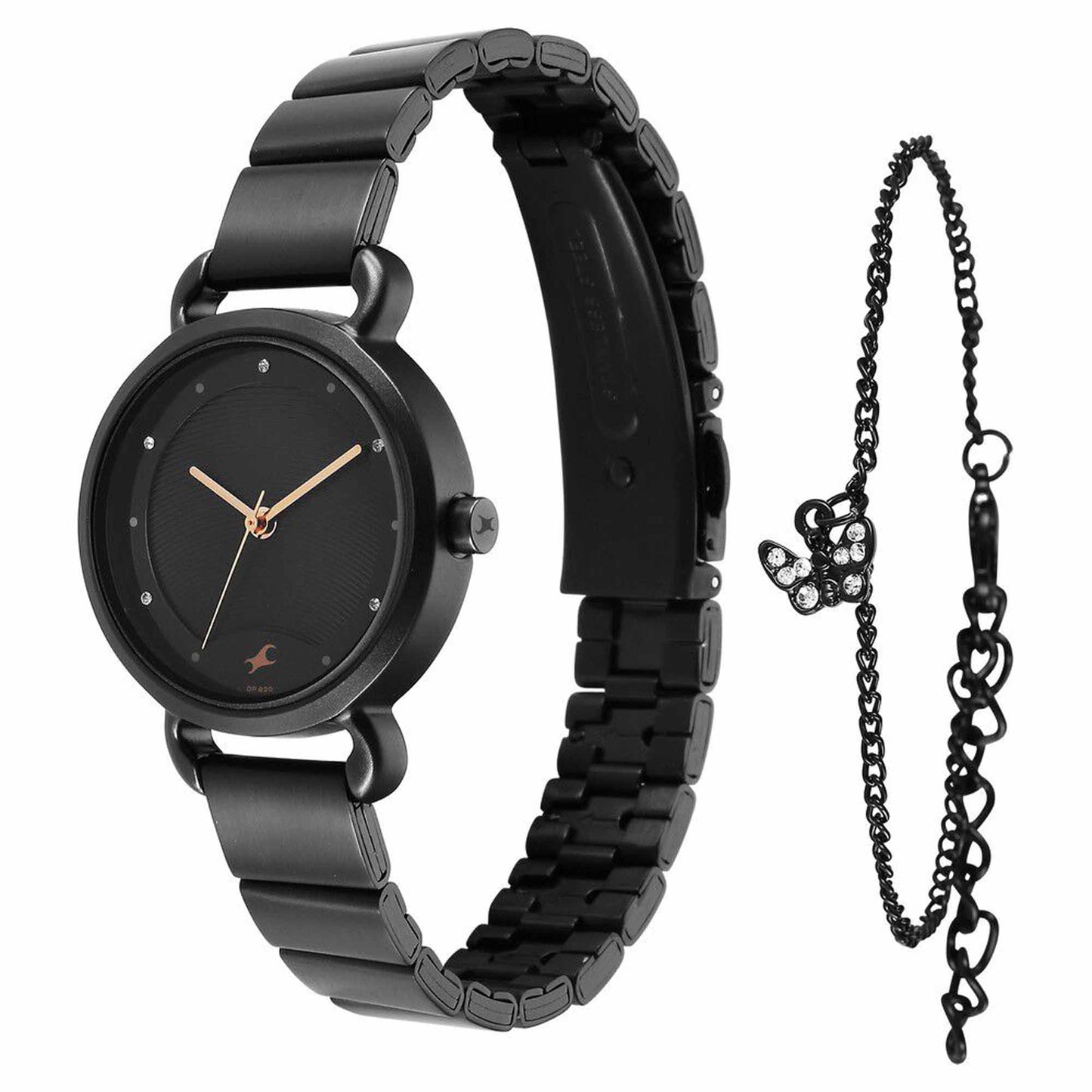 Fastrack Pulse Black Dial Stainless Steel Strap Analog Watch for Women