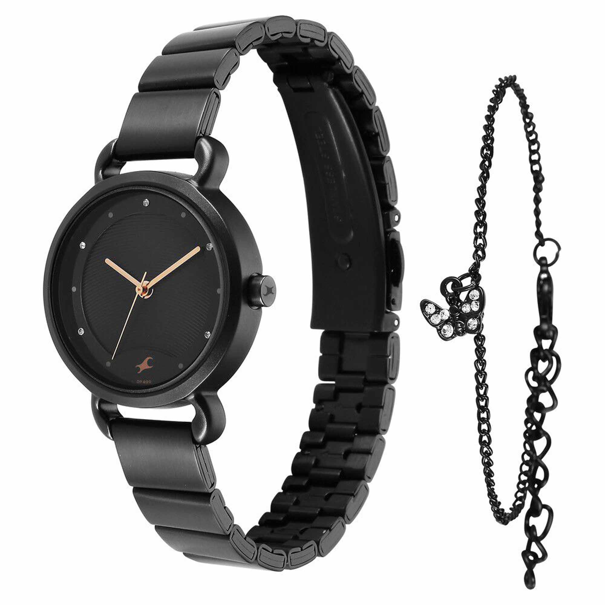 Fastrack Pulse Black Dial Stainless Steel Strap Analog Watch for Women