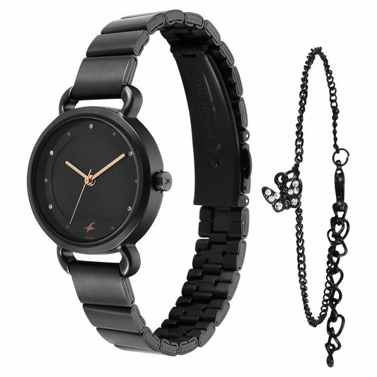 Fastrack Pulse Black Dial Stainless Steel Strap Analog Watch for Women