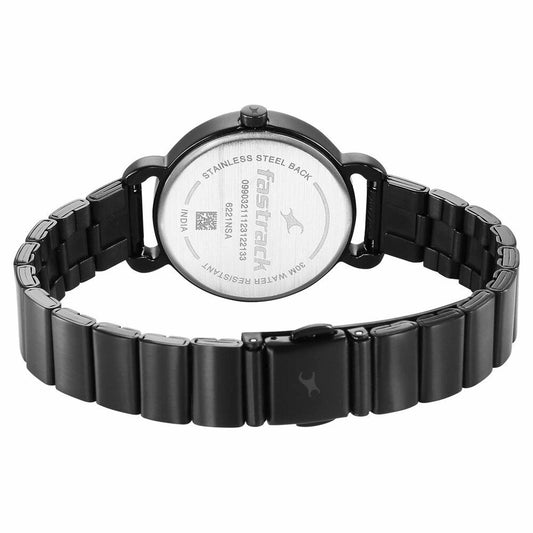 Fastrack Pulse Black Dial Stainless Steel Strap Analog Watch for Women