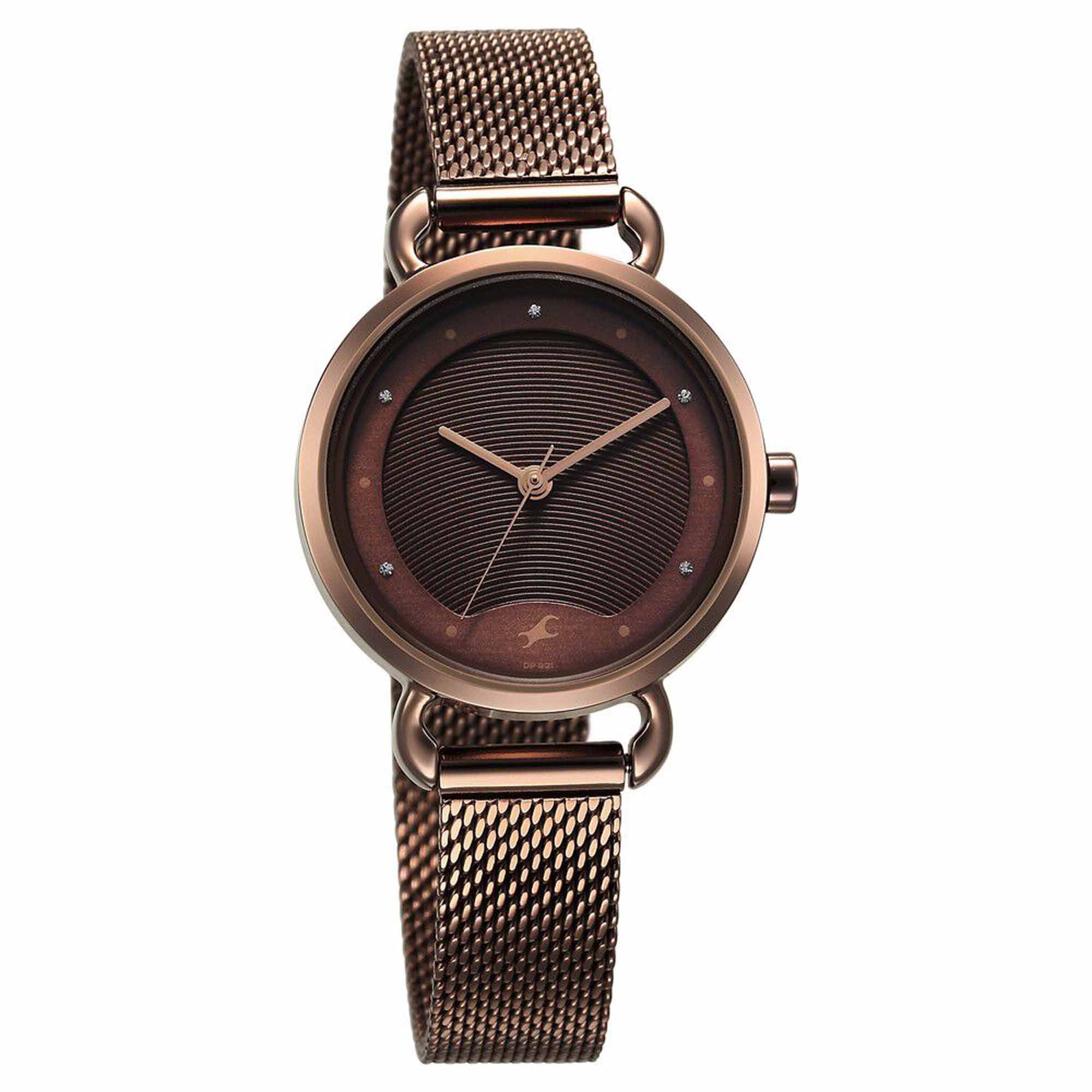 Fastrack Pulse Brown Dial Stainless Steel Strap Analog Watch for Women 6221QM01