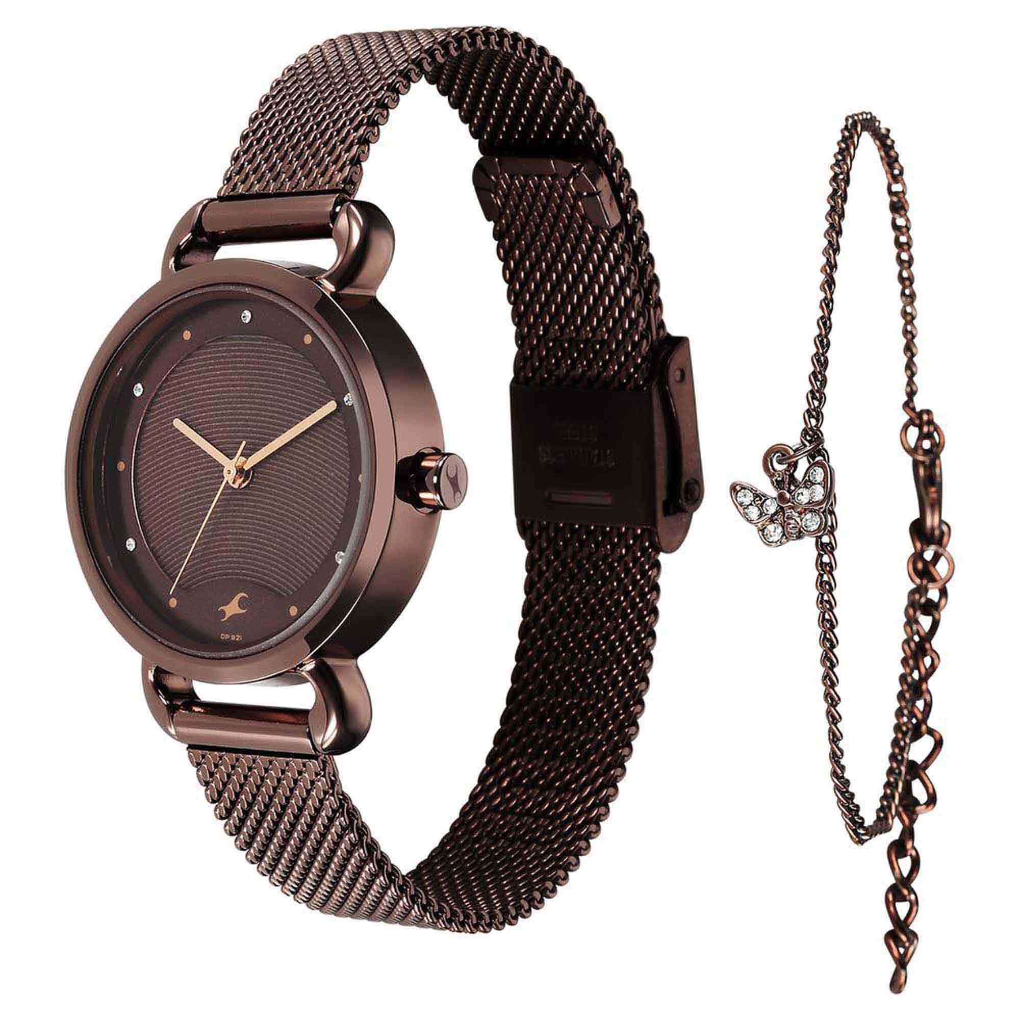 Fastrack Pulse Brown Dial Stainless Steel Strap Analog Watch for Women 6221QM01