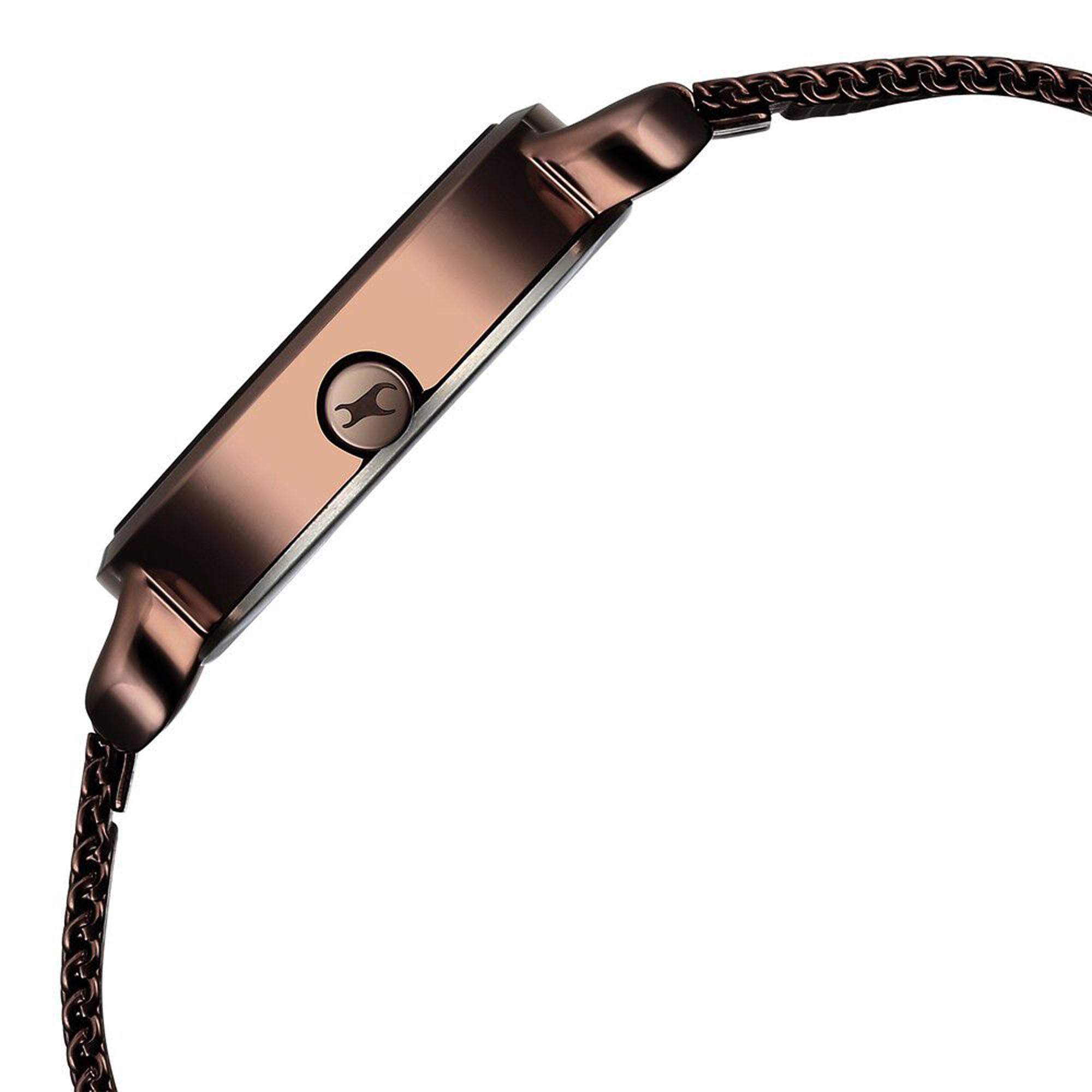 Fastrack Pulse Brown Dial Stainless Steel Strap Analog Watch for Women 6221QM01