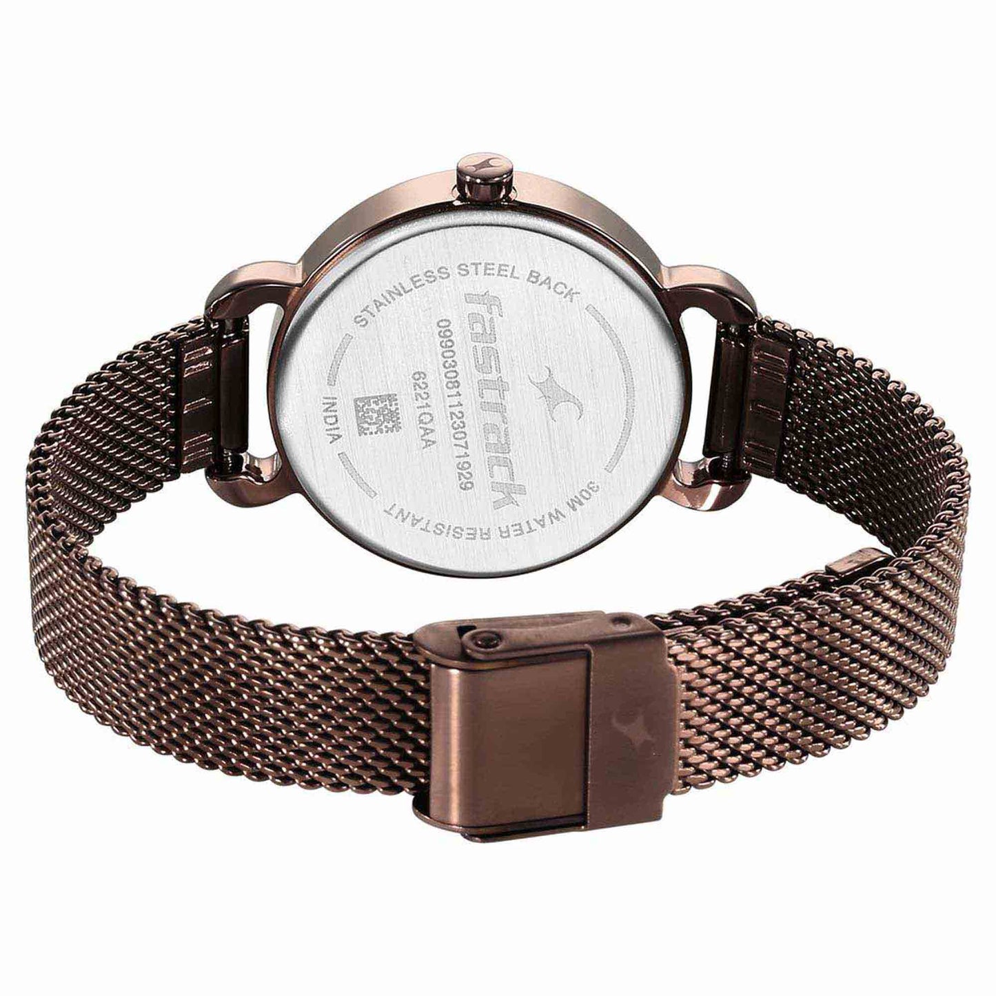 Fastrack Pulse Brown Dial Stainless Steel Strap Analog Watch for Women 6221QM01