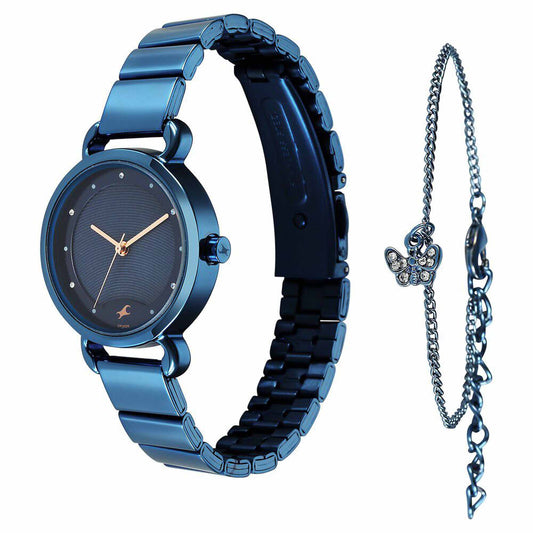 Fastrack Pulse Brown Dial Blue Stainless Steel Strap Analog Watch for Women