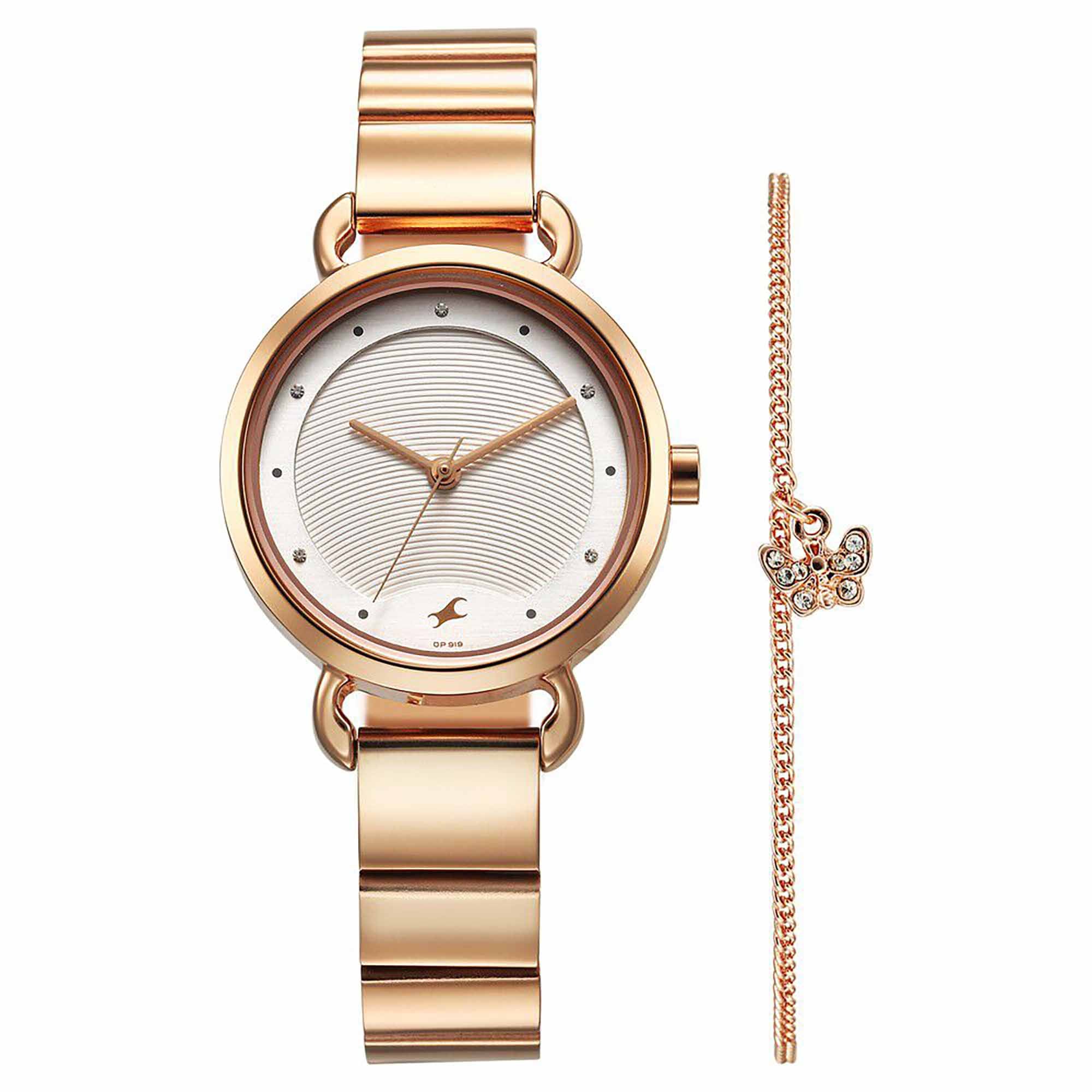 Fastrack Pulse Silver Dial Blue Rose Gold Stainless Steel Strap Analog Watch for Women