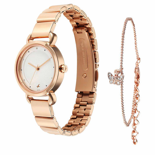 Fastrack Pulse Silver Dial Blue Rose Gold Stainless Steel Strap Analog Watch for Women